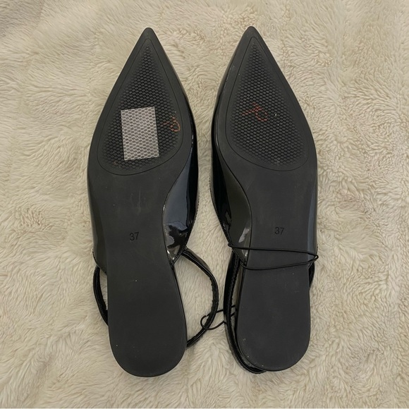 H&M Patent Faux Leather Black Pointed Toe Slingback Flats Sleek Design Size 6 - Picture 8 of 12